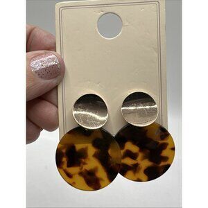 faux tortoise shell Gold Tone Stud Dangle Earrings 1.5” L